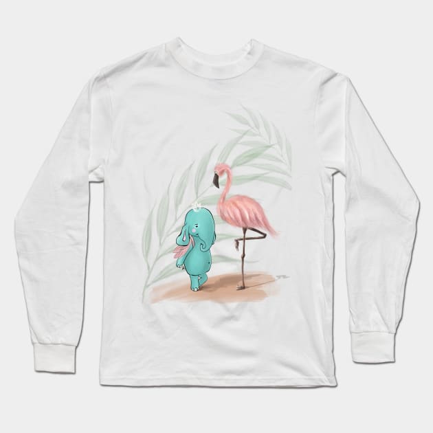 Elephant Tiffan & flamingo Long Sleeve T-Shirt by Elephant Tiffan 